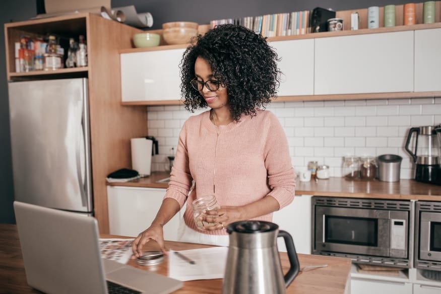 woman banking online at home