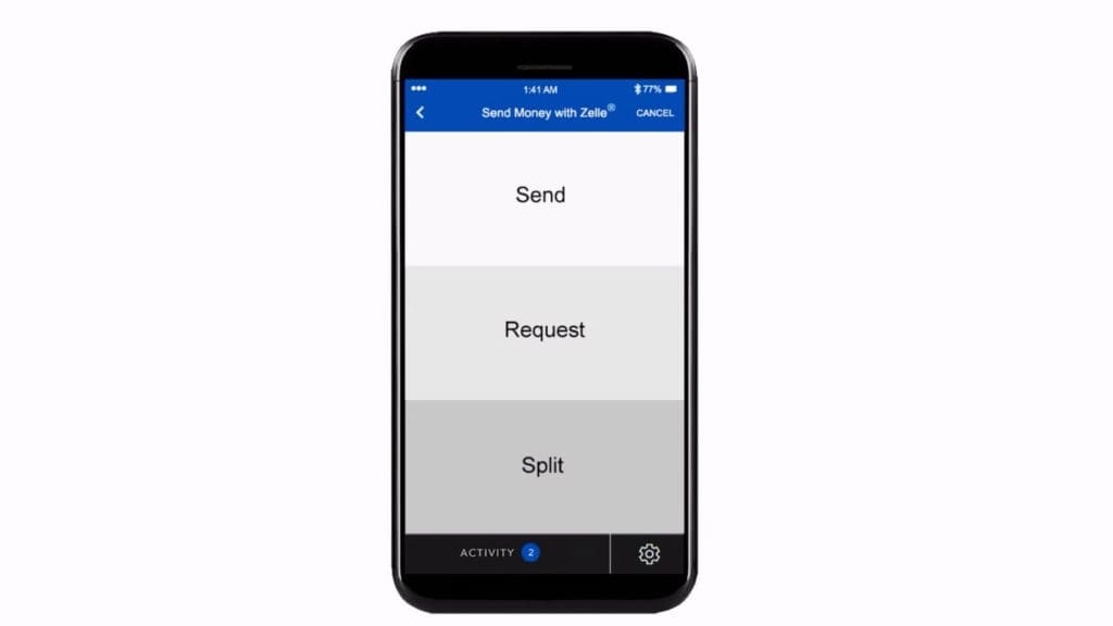 Mobile send, request, and split options for Zelle.