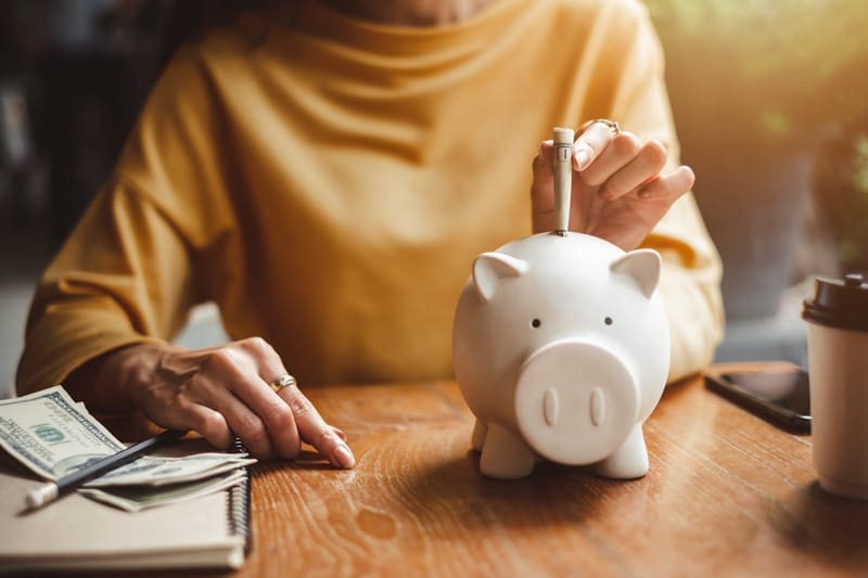 saving money in a piggie bank