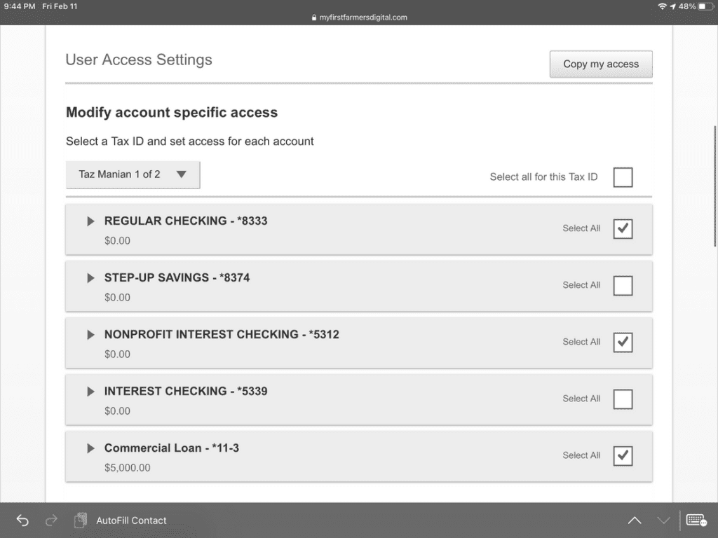 An image of manager user access step 2 on online banking.