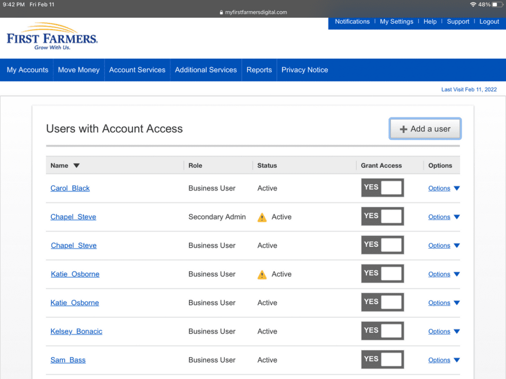 An image of users management on online banking.