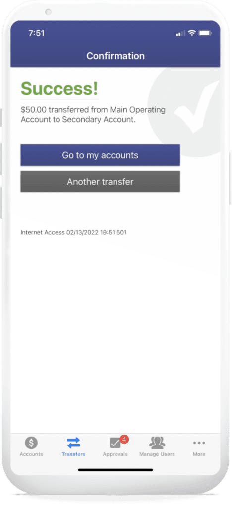An image of money being transferred successful step on online banking.