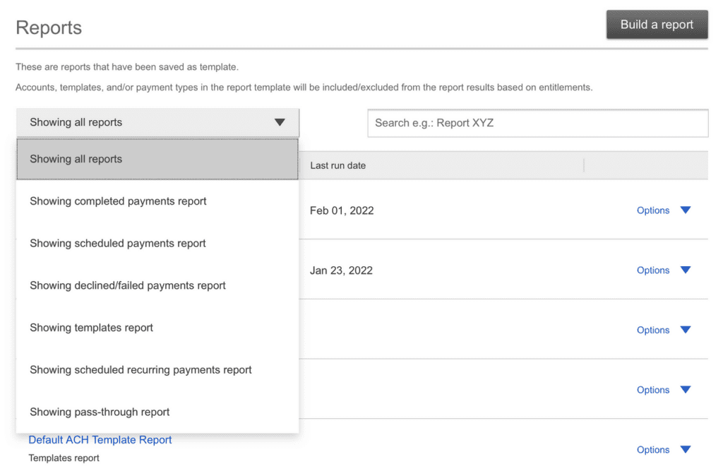 An image of showing all reports on online banking.
