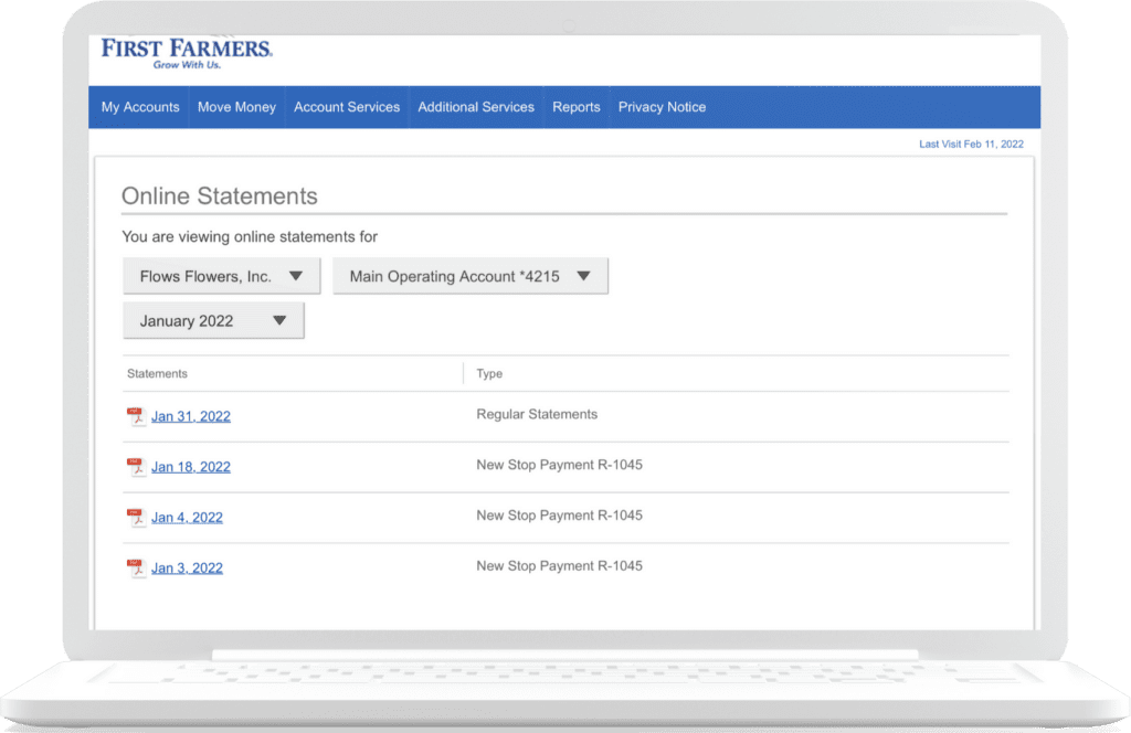 An image of online statements on online banking.