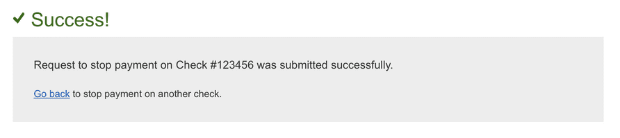 An image of a stopping payment being successful on online banking.