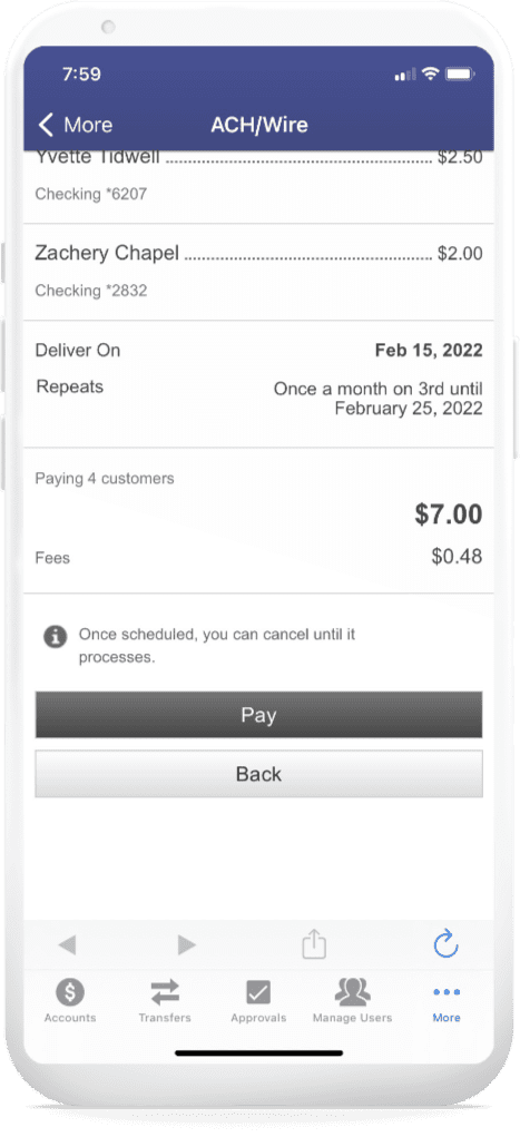 An image of ach/wire transfer in online banking.