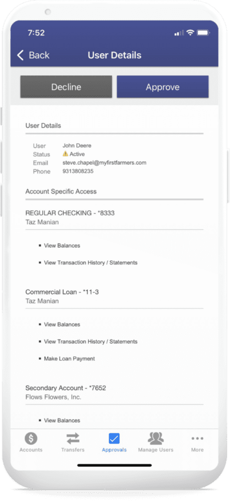 An image of online treasury mobile approvals step 3 on online banking.