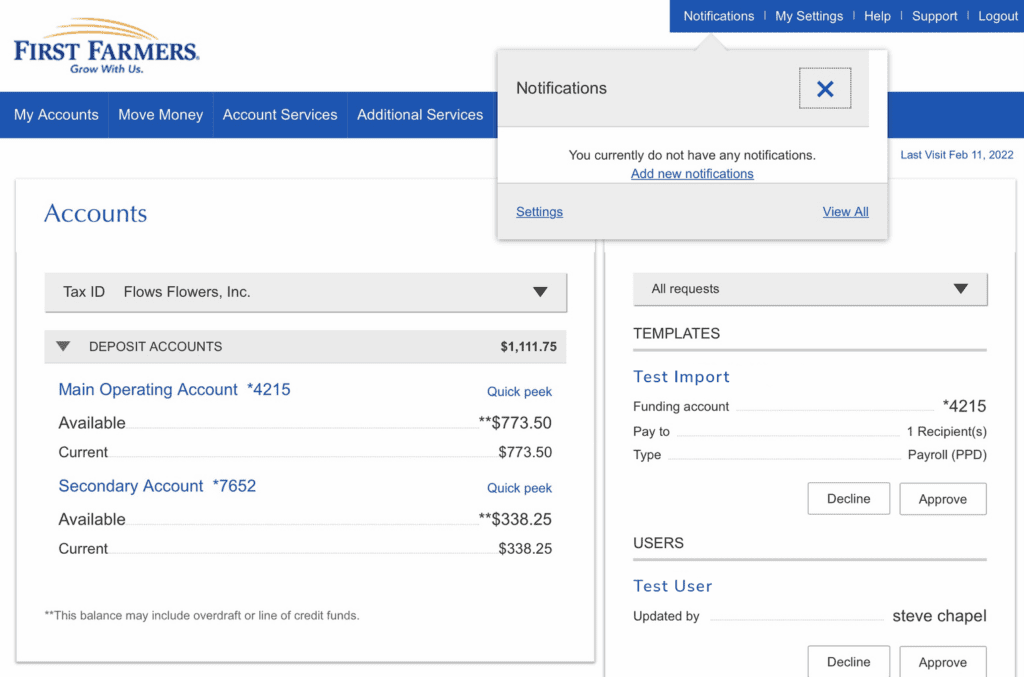 An image of alerts and notifications step 1 on online banking.