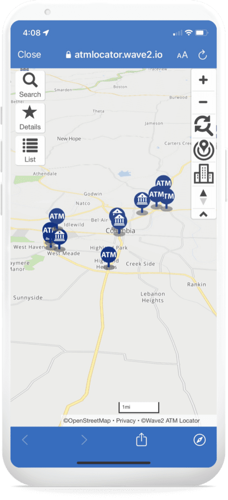 An image of using ATM locator to find ATM locations on online banking.
