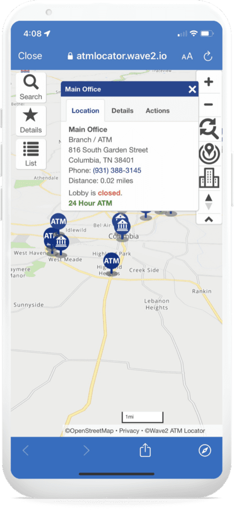 An image of ATM Location with location hours step 3 on online banking.