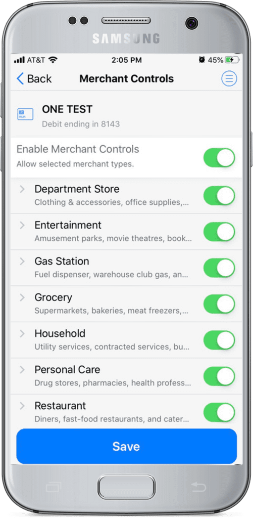 An image of SecurLock Equip for merchant controls on online banking.