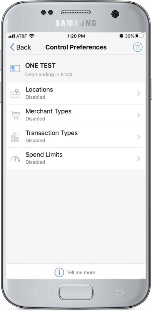 An image of SecurLock Equip preferences on online banking.