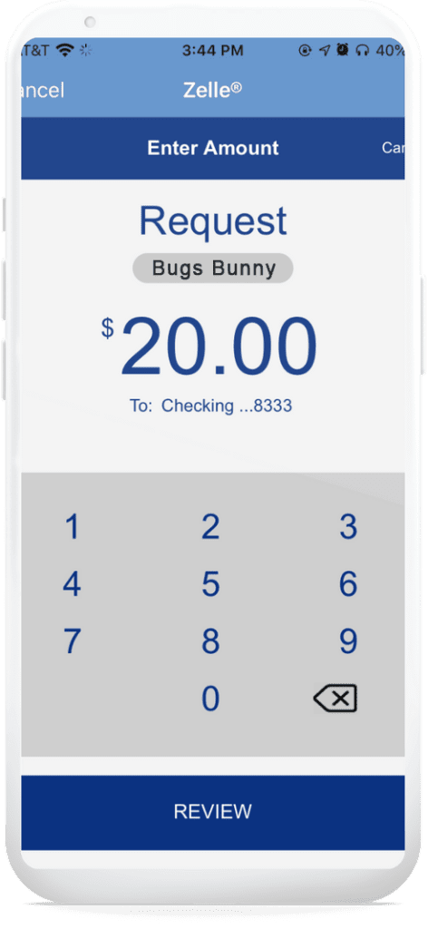 An image of Zelle money request on online banking.
