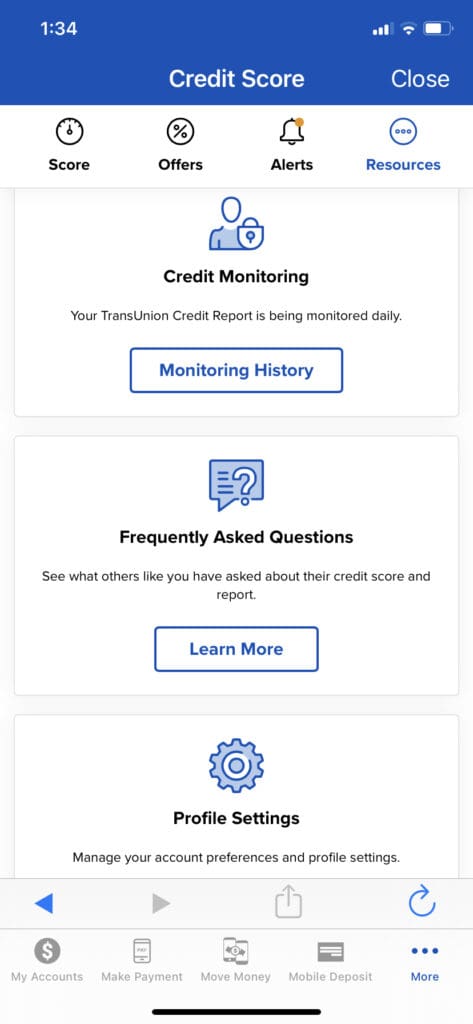 Screenshot of Credit Score Homepage in the Mobile App
