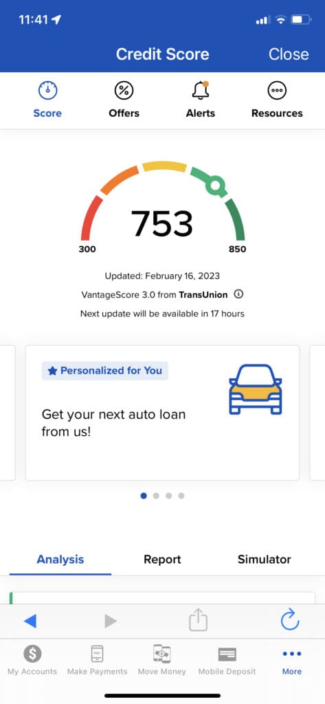 Screenshot of Credit Score analysis section of the website