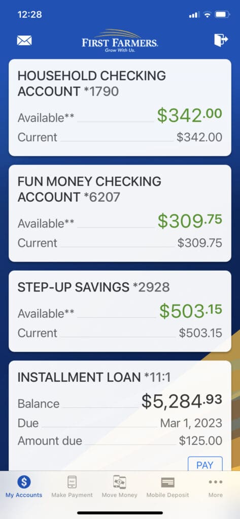 Screenshot of individual account overviews
