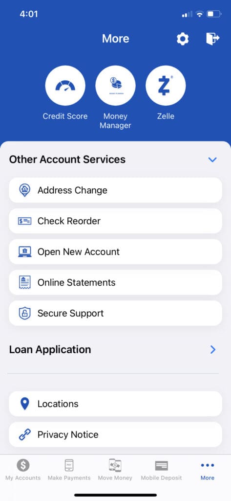 Screenshot of Settings in Mobile App