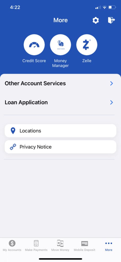 Screenshot of the "Loan Application" options on a mobile device