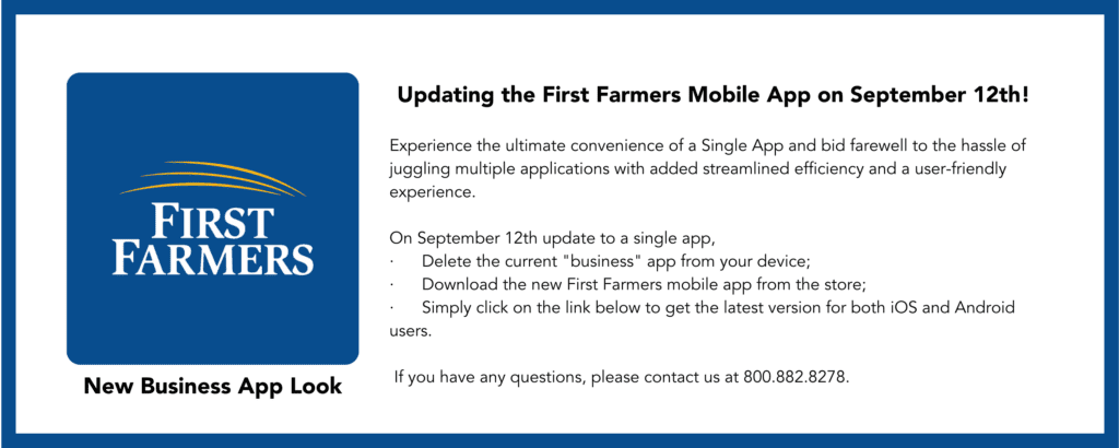 Updating the First Farmers Mobile App on September 12th