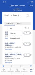 Screenshot of creating a new checking account step 2