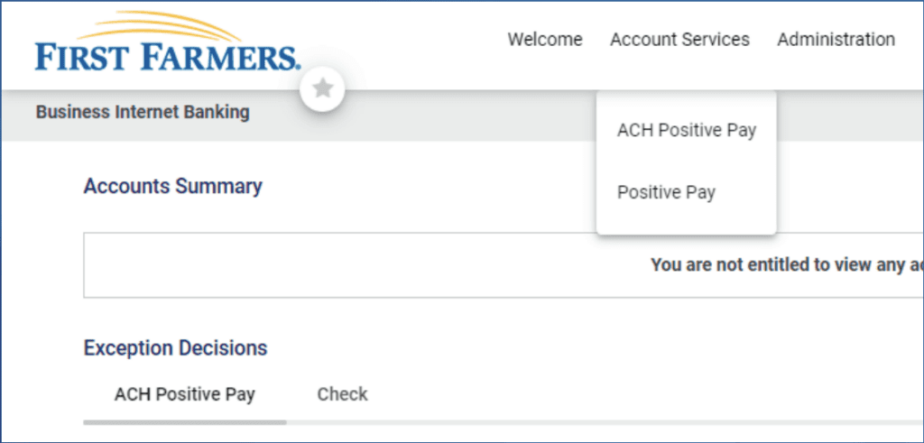 Screenshot of ACH Positive Pay