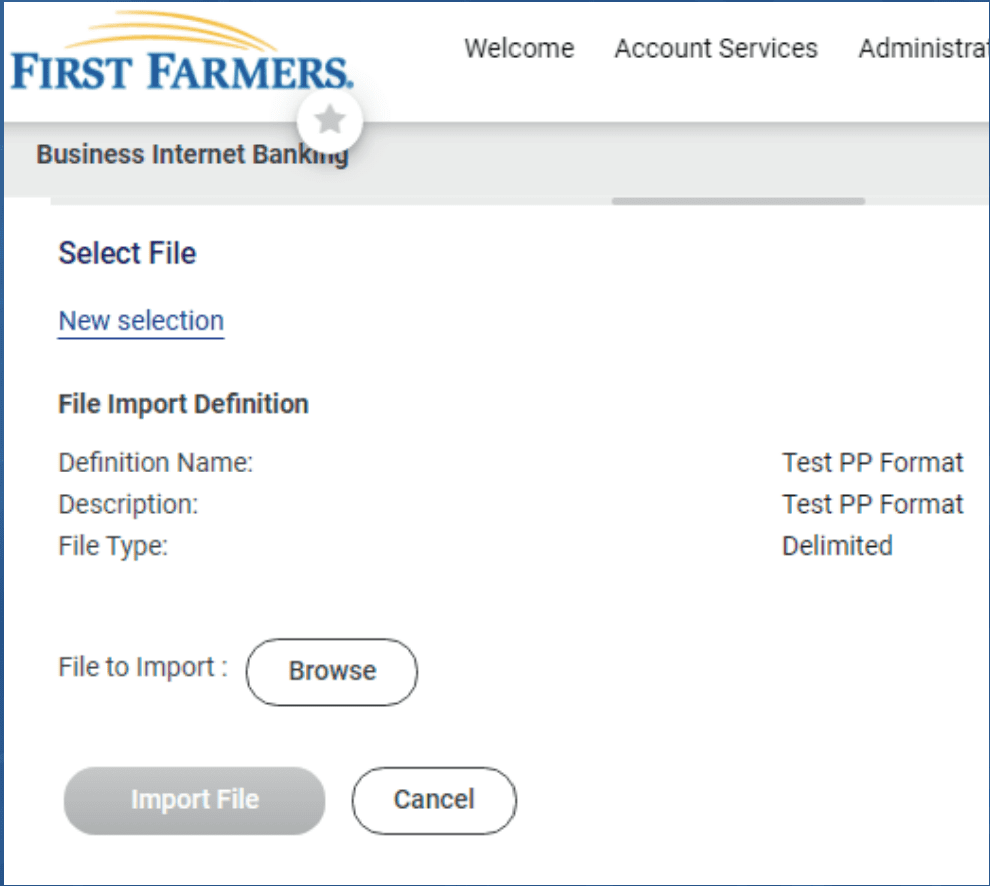 Screenshot of internet banking file upload
